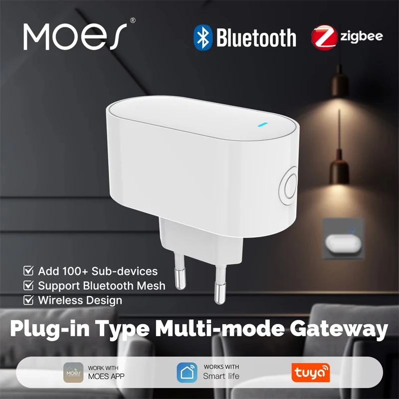 

MOES Tuya Многорежимный ZigBee Bluetooth BLE Mesh Gateway Розетка ЕС Smart Hub Дозвольте 100+ дополнительных устройств Приложение Smart Life Дистанционное управление
