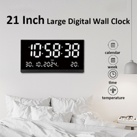 21 Inch Large Digital Wall Clock Large LED Screen Display Clock with Time/Date/Week/Temperature 12/24H Adjustable Brightness