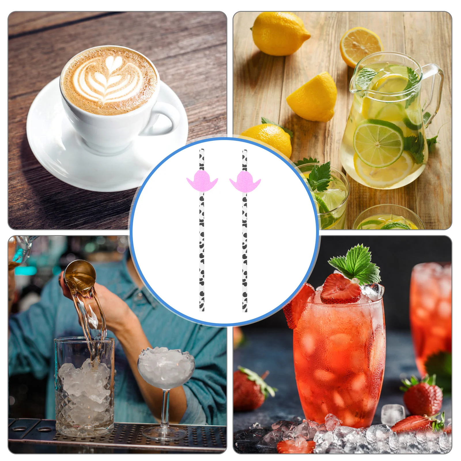 

30Pcs Milk Cow Hat Design Paper Straws Fun Drinking Straws for Party Bar Wedding Decoration Theme Event Accessories
