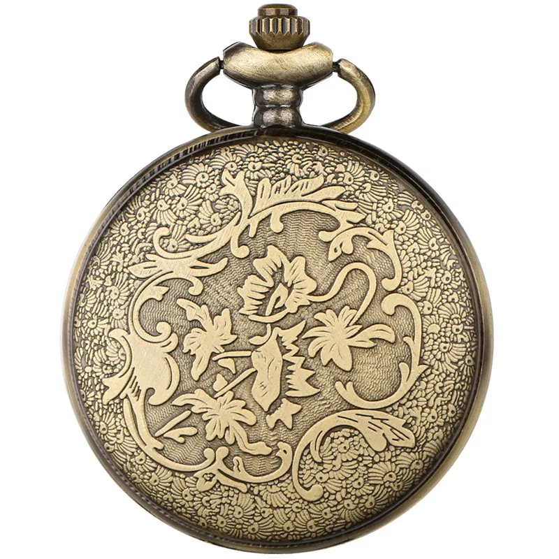 Vintage Hollow Elk Flower Case Half Hunter Men Women Quartz Pocket Watch Necklace FOB Chain Arabic Number Pendant Clock