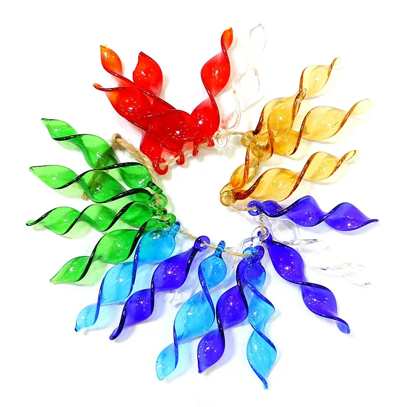 2pcs Hanging Christmas Ornaments Glass Leaves Shape Charms Pendant For Home Outdoor Garden Xmas Tree Decor Supplies Accessories