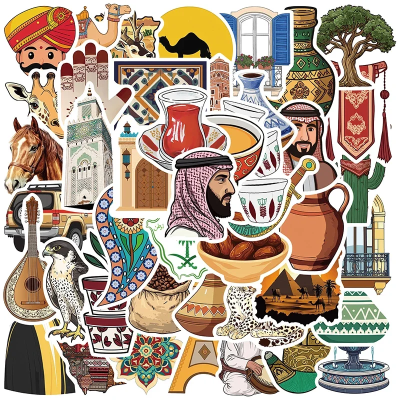 50PCS Middle Eastern Art Style Sticker Aesthetics Decorative Water Cup Skateboard Motorcycle Helmet Phone Laptop Graffiti Decals