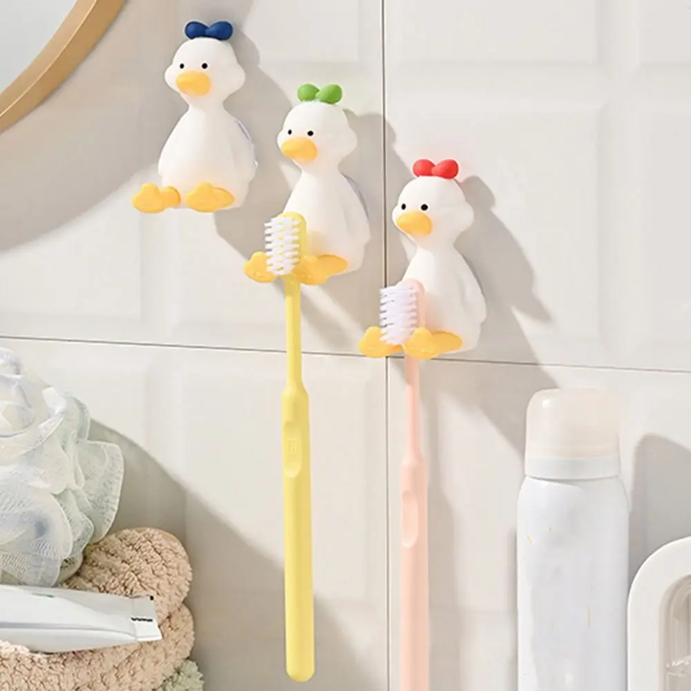 

Silicone Duck Toothbrush Holder Perforation Free Three Dimensional Wall Mounted Toothbrush Holder Save Space