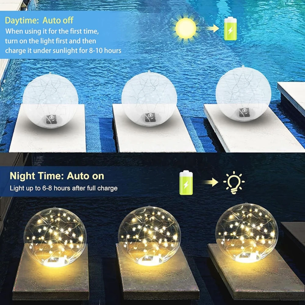 Solar Floating Pool Lights 34cm Large Inflatable Pool Beach Ball For Water Pool Party Outdoor Balloon LED Garden Ball Light