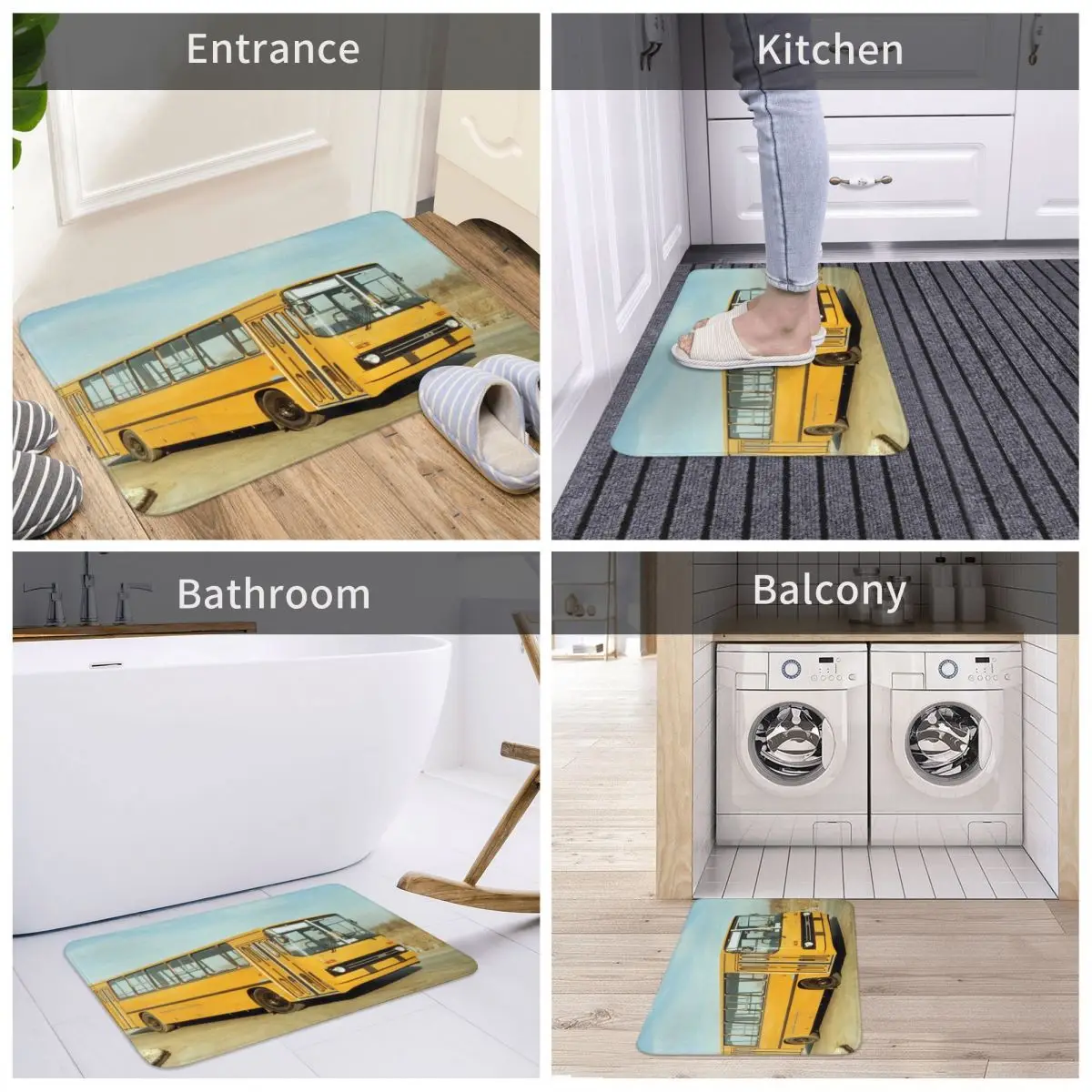 Ikarus 4 Yellow Car Doormat Bathroom Modern Polyeste Kitchen Balcony Mat Anti-slip Floor Rug Door Mat Foot Pad