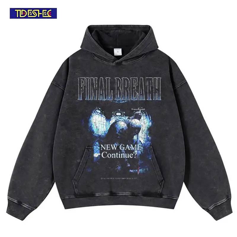 

Уличная одежда в стиле хип-хоп 2025, толстовка с принтом фехтовальщика, стираная эластичная толстовка, винтажный свободный пуловер в стиле Харадзюку в стиле панк, большой пуловер с капюшоном
