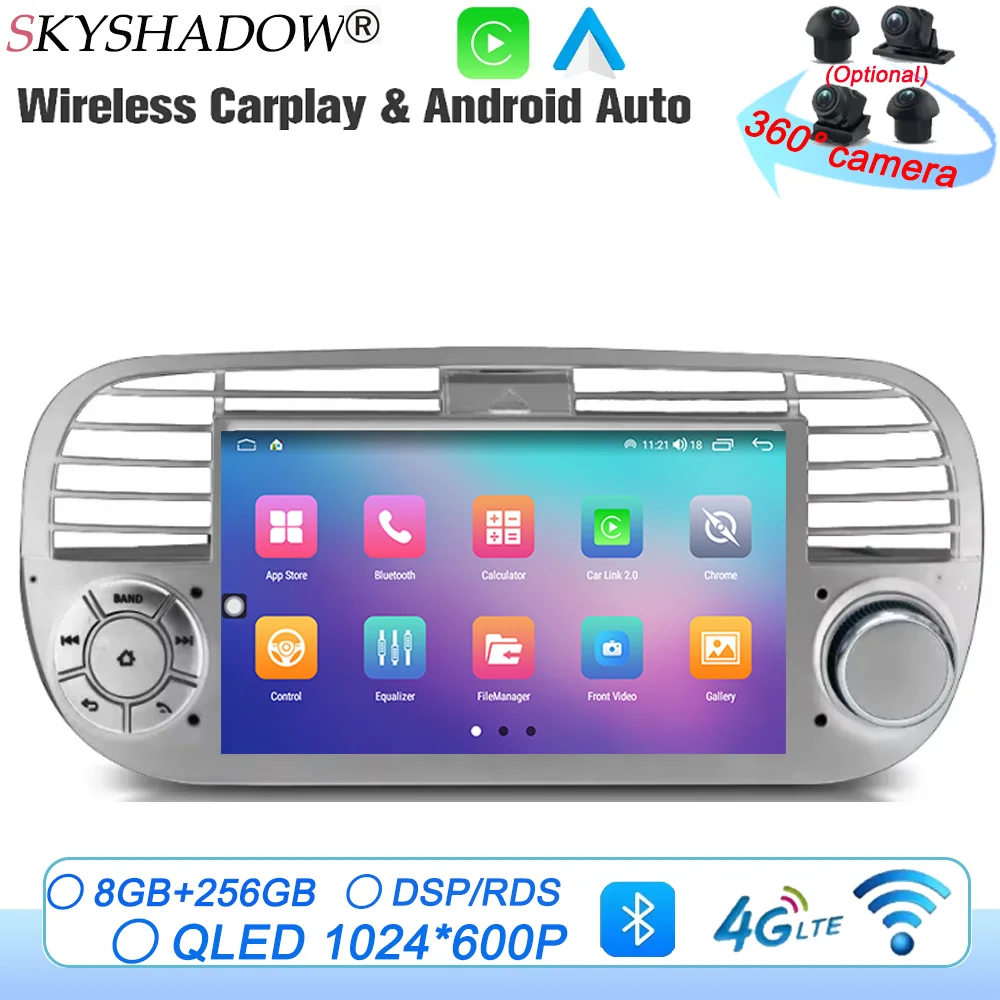 

Navigation Carplay Auto Android 14.0 4G LTE IPS Car DVD Player GPS Map WIFI Bluetooth RDS Radio For Fiat 500 Abarth 2007 - 2015