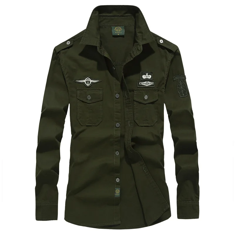 Military Cargo Sets Men Spring Autumn Multi-pocket Bomber Long Sleeves Shirts Wear-resistant Straight Pant 2 Pcs Army Flight Set