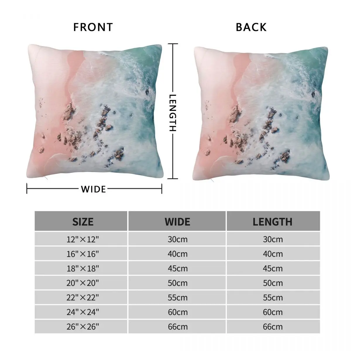 Sea Bliss Aerial Pink Beach Ocean Square Pillowcase Polyester Linen Velvet Printed Zip Decorative Home Cushion Cover