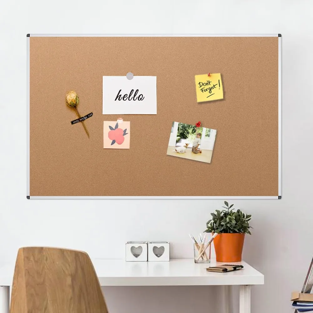

Large Cork Bulletin Board, Wall-Mounted Corkboard with Silver Aluminium Frame for School, Office, and Home