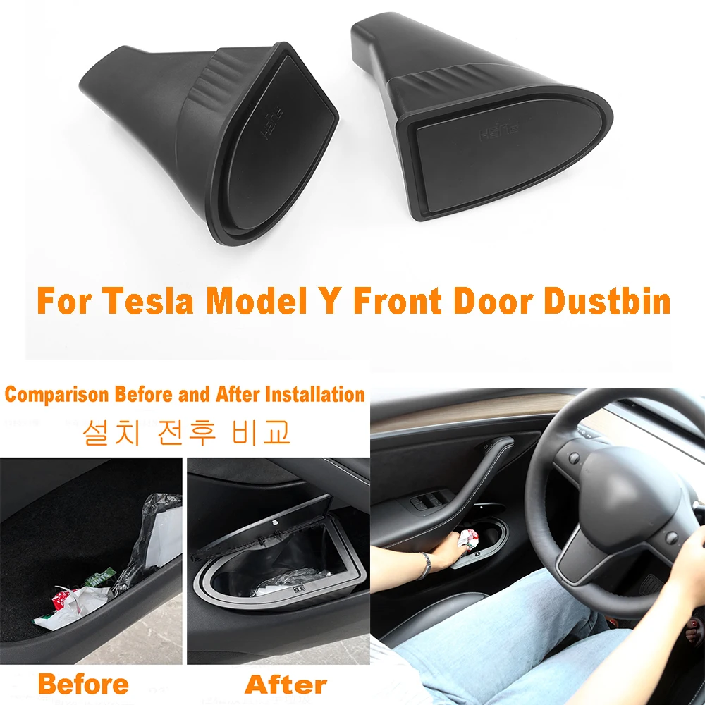 2Pcs For Tesla Model Y 2019-2023 Front Door Storage Box Interior Storage Car Modification Accessory Dustbin Collection Container