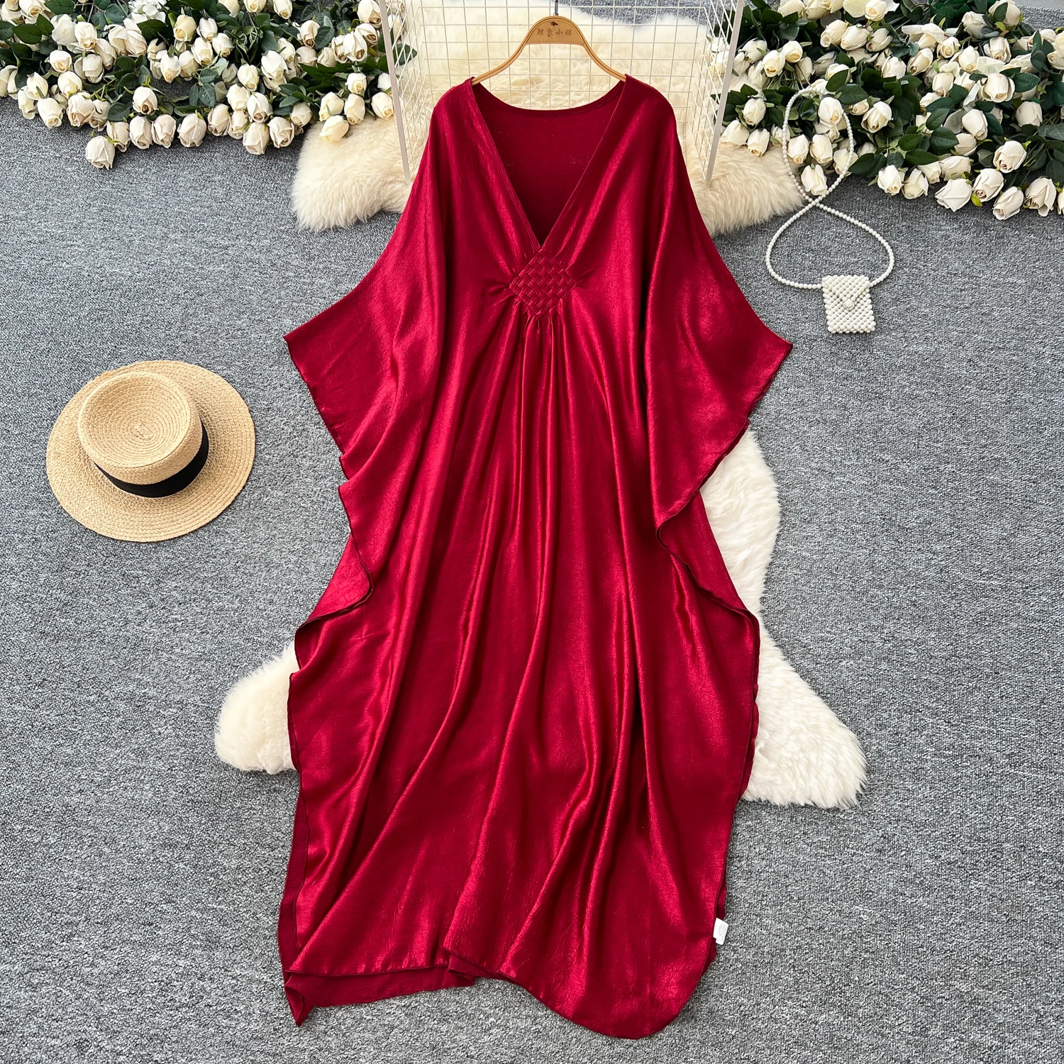 Chic vintage sexy scollo a V sciolto fata estate donna Boho vestito estivo abbigliamento donna abito lungo