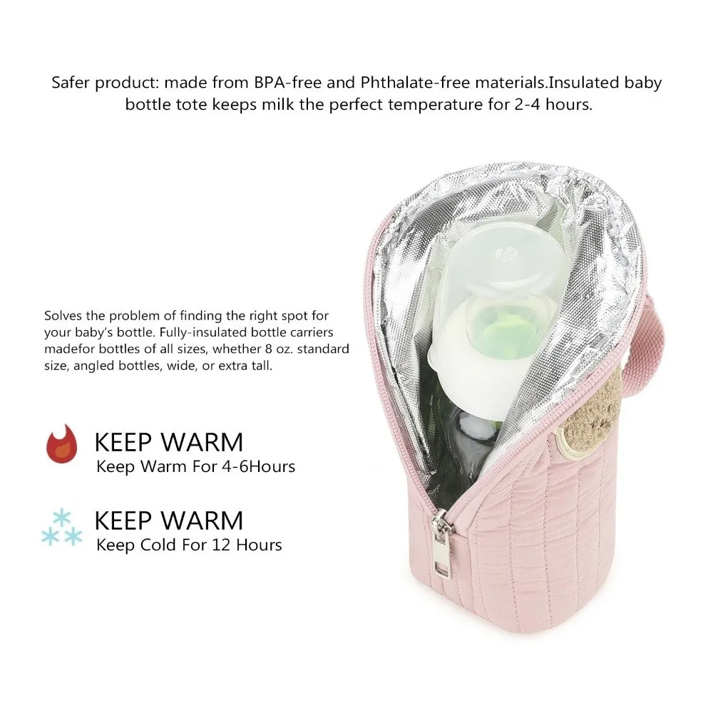 Portable Design Bear Thermal Bottle Bag With Handle Aluminum Foil Breastmilk Cooler Bag Cute Bear Aluminum Foil Insulation