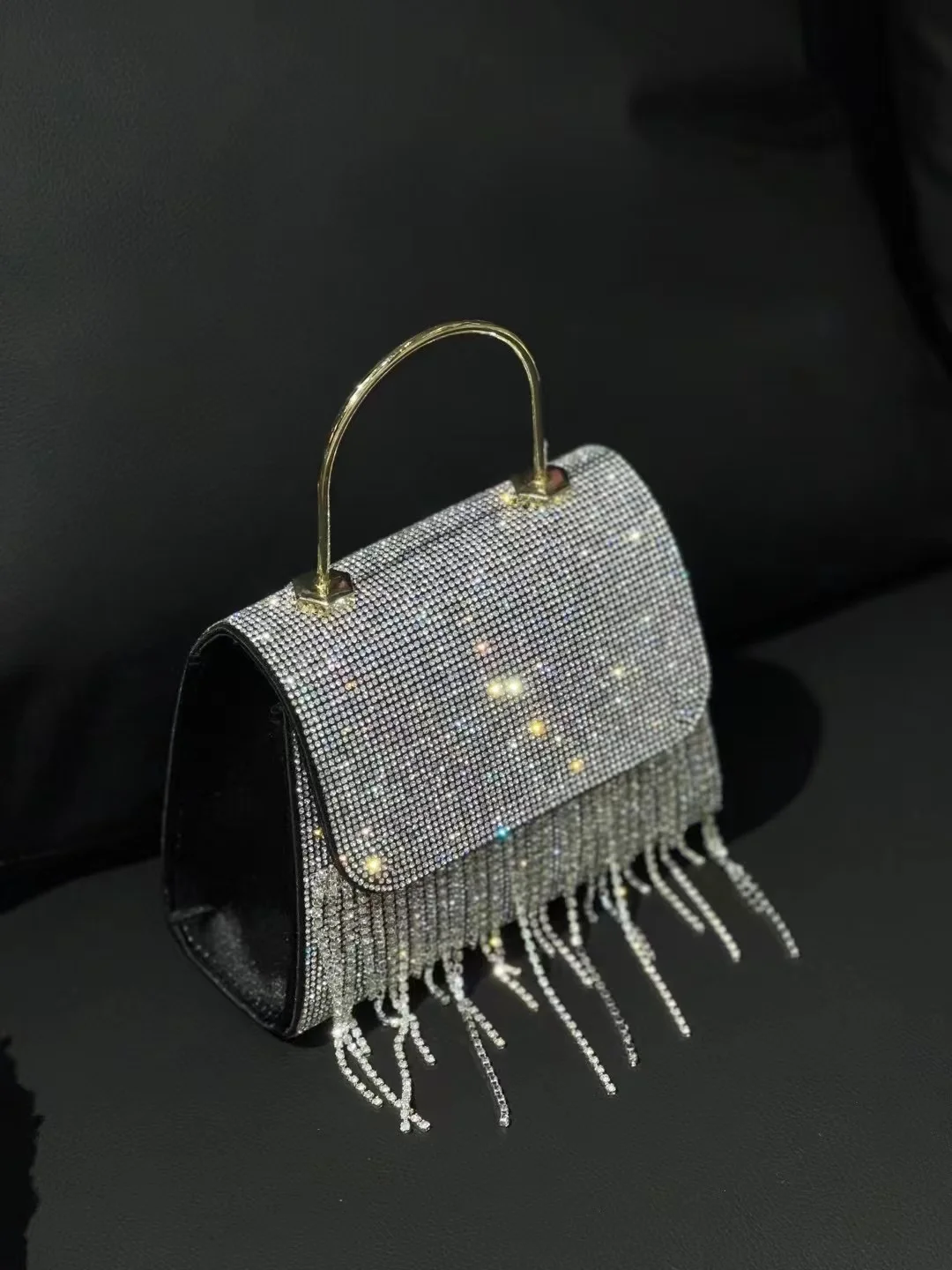 

Luxury Designer Crystal Shiny Tassel Square Bag Rhinestone Diamond Evening Bag Wedding Party Clutch Purse Shoulder Messenger Bag