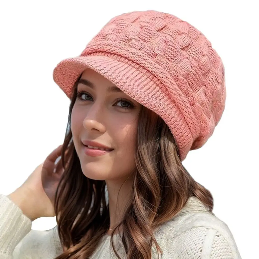 Berretto invernale da donna ispessito casual Protezione per le orecchie Berretto in maglia di lana Berretto da sci caldo antivento da esterno