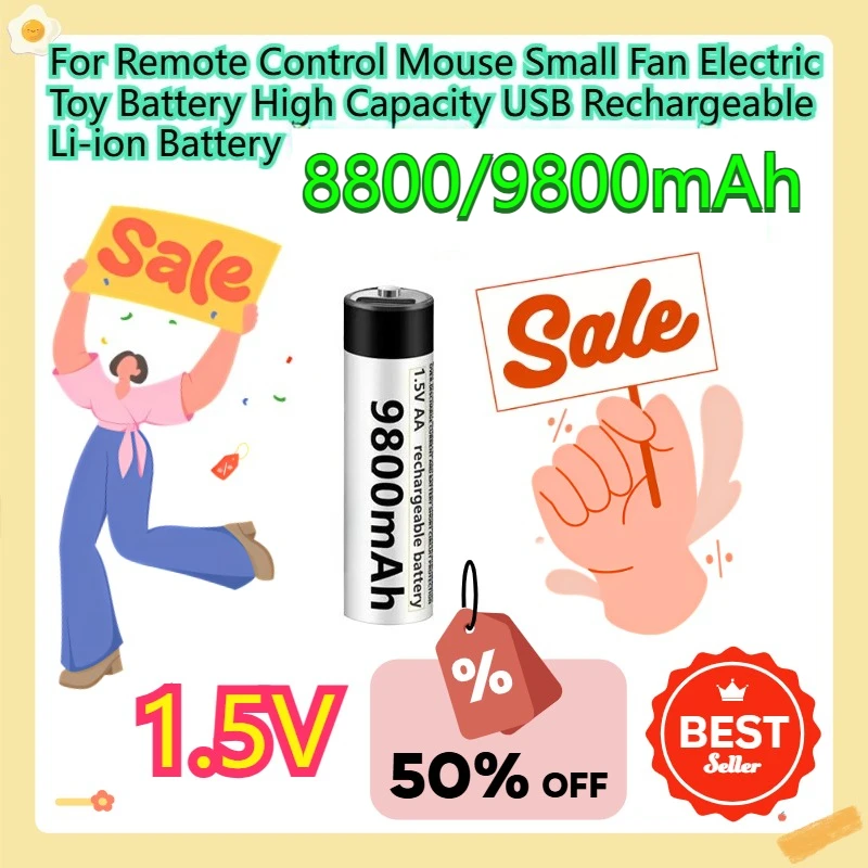 

For Remote Control Mouse Small Fan Electric Toy Battery High Capacity USB Rechargeable Li-ion Battery 1.5V AA 9800/8800mAh