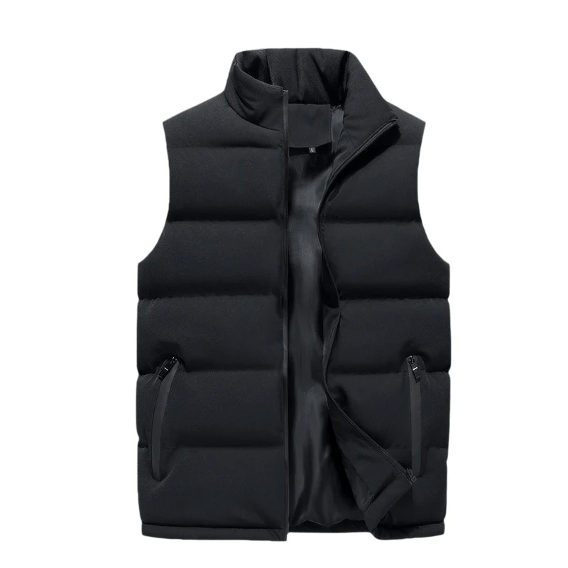 Men's 2024 Autumn and Winter New Stand Up Collar Spliced Zipper Pocket Fashion Solid Color Down Cotton Casual Sleeveless Vest