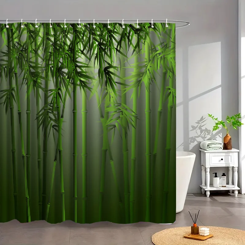 green bamboo forest shower curtain for bathroom waterproof moisture proof privacy protection nature style polyester fabric