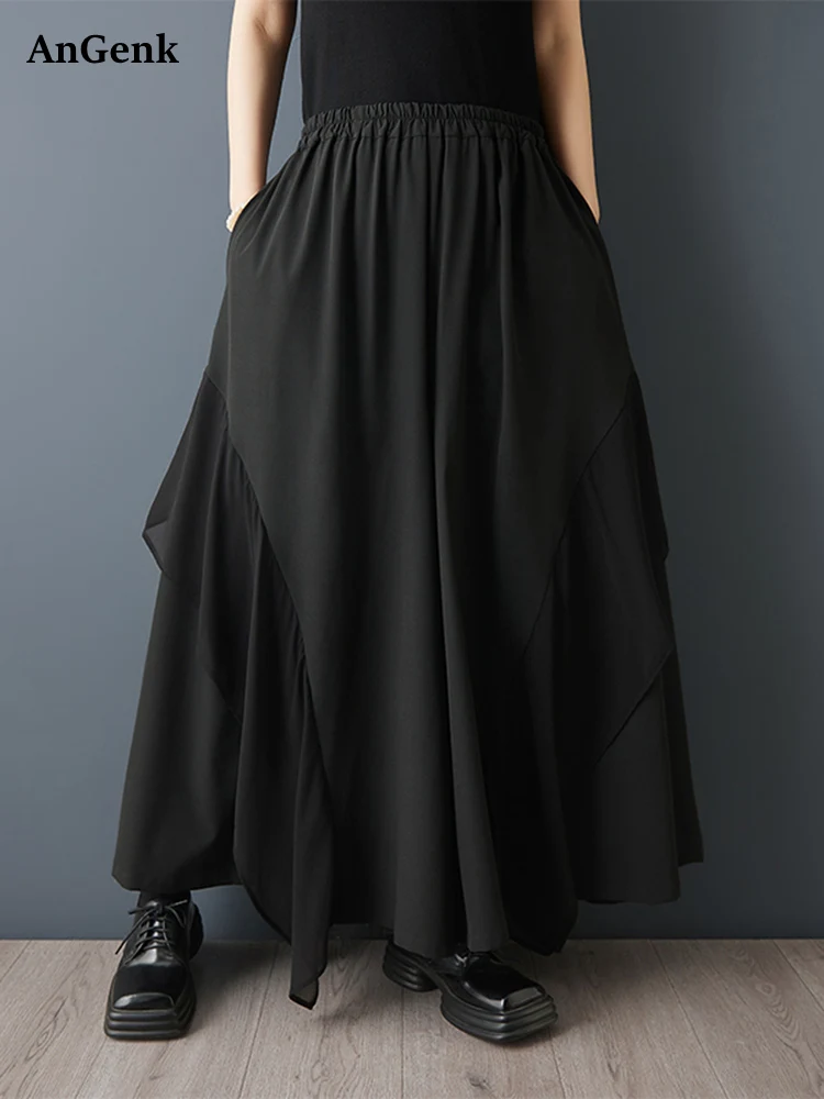 

2026 Summer New Chiffon Spliced Black Vintage High Waist Wide Leg Pants For Women Loose Casual Trousers Fashion Streetwear