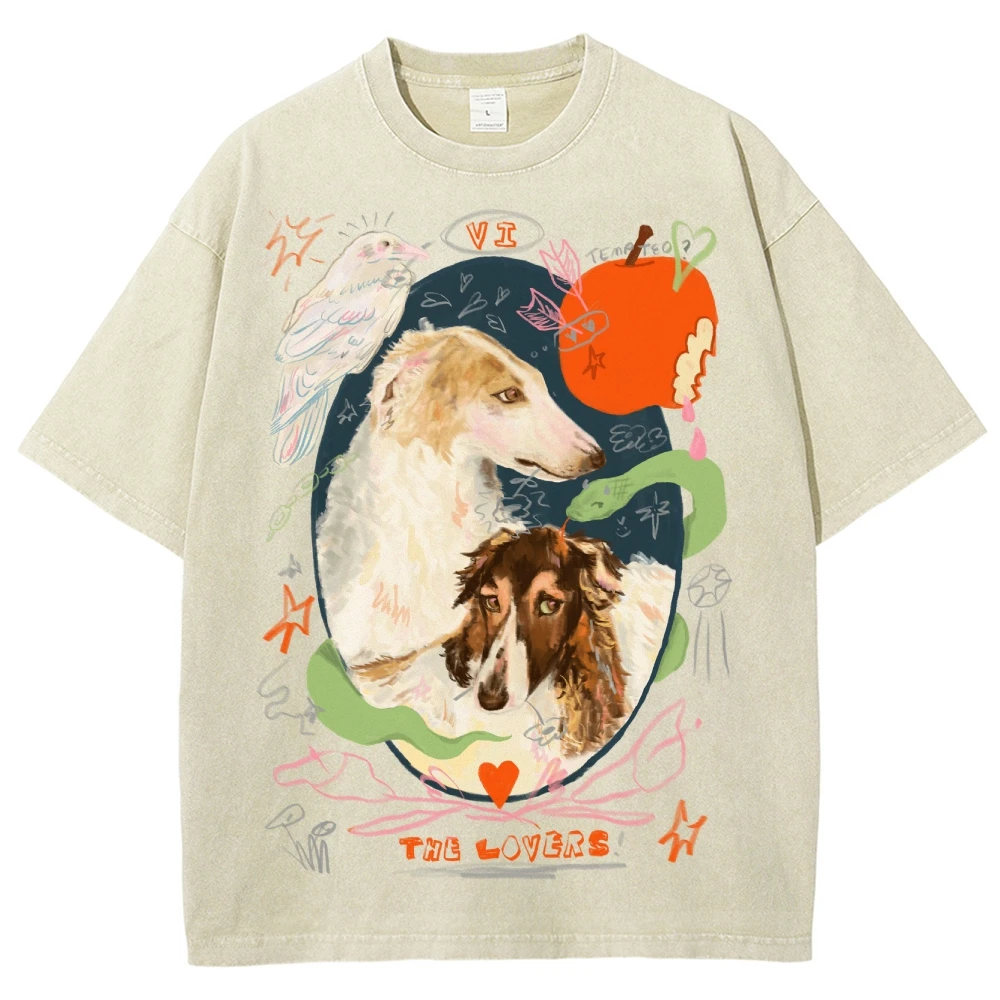 Dog Lovers Tomato Hand Printed Tee Vintage Unisex T-Shirt Retro Women Clothing y2k T-Shirt 90s Shirt Streetwear Shirt