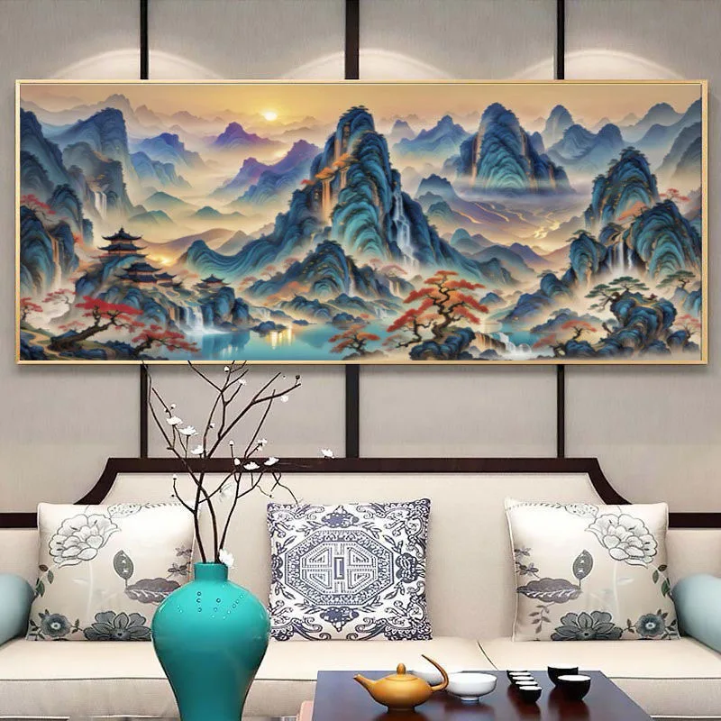 9ct 300x100cm Mountains Scenery Embroidery DIY Chinese Style Printed Kits Cross Stitch Needlework Set Decor Crafts New