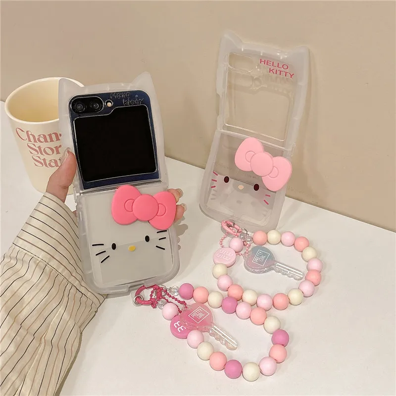 Hello kitty Sanrio With Lanyard Samsung Galaxy For Z Flip 3 4,Z Flip 5 Cute Hard Anti-drop Back Cover Funda Cartoon  Z Flip 6