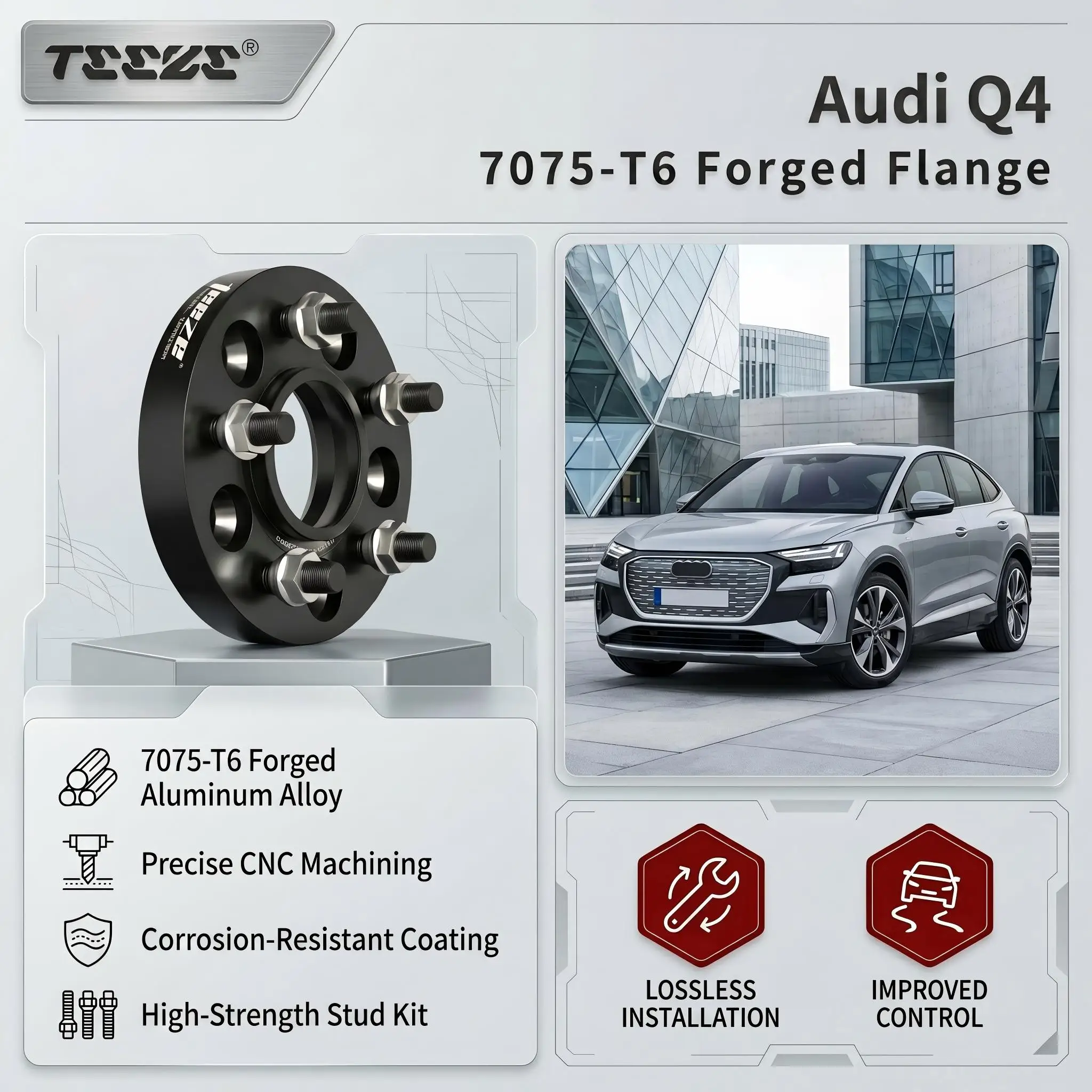 

Teeze 2/4pcs 5x112 57.1 M14 x 1.5 Hub Centric Black Forged wheel spacer For Audi Q4/E-Tron Flange Plate 15/20/25/30/35mm
