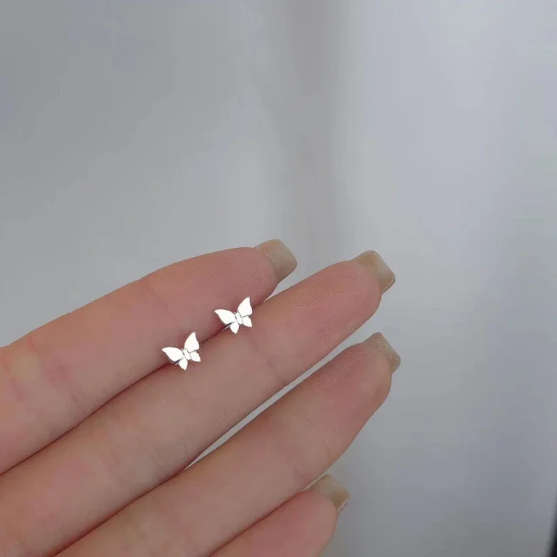 925 Silver Needles Silver Color Simple Small Butterfly Stud Earrings for Women Hypoallergenic Daily Wear Ear Girls Pierc Gifts