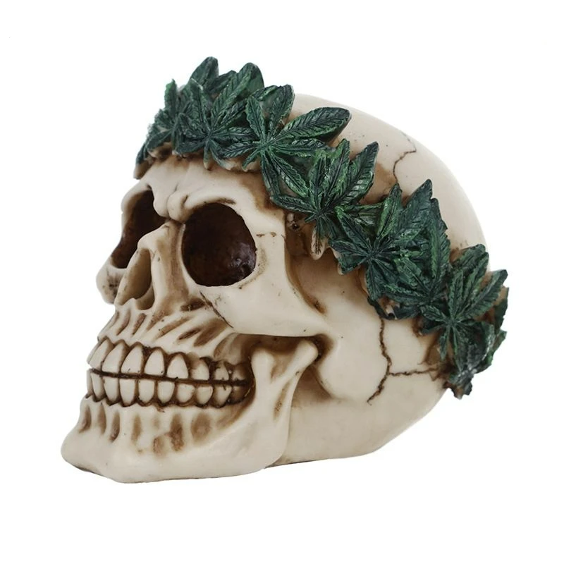 Resin Peace Grass Skull Decor Statue Home Decoration Sculpture Skull Figurine Halloween Decoration Crafts Ornaments