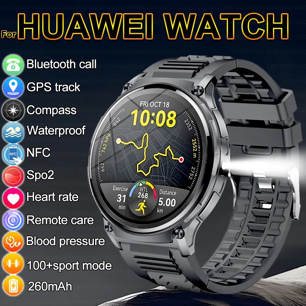 

2025 New For HUAWEI Xiaomi Outdoor Sports Smart Watch Men NFC Real Compass LED Flashlight 3ATM Waterproof BT5.3 Call Smartwatch