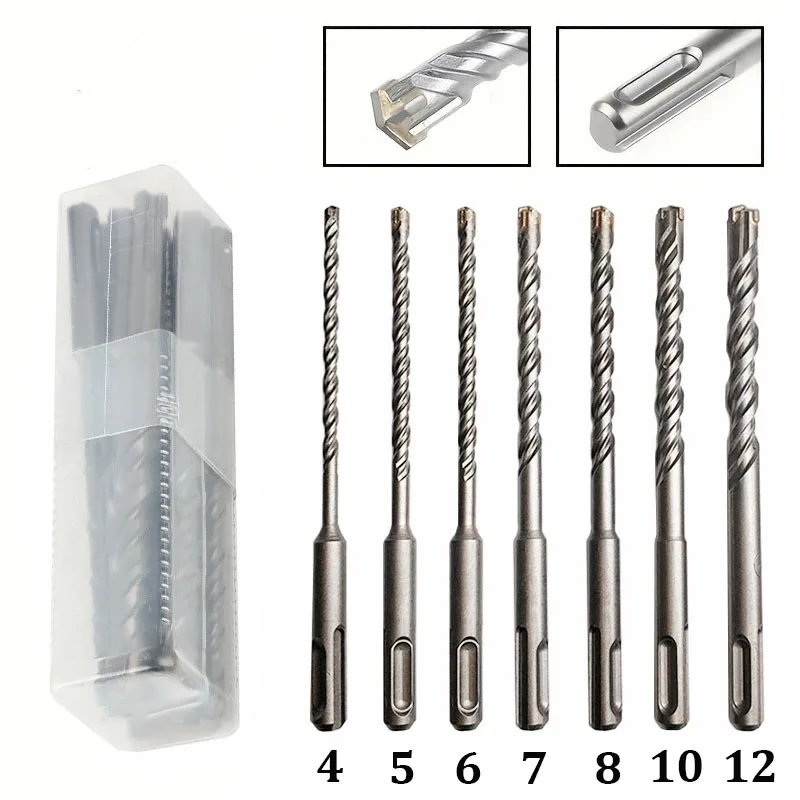 

Drill Bit Set 7 Pieces, Concrete Drill Bit 160mm(Diameter4, 5, 6, 7, 8, 10,12mm), Hammer Drill Bit with 4 Cutting Edges