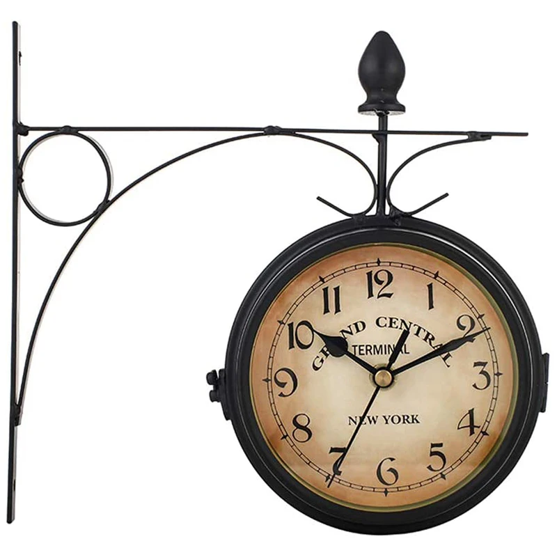 Retro Wall Clock Double-Sided European Antique Style Creative Classic Wall Hanging Clocks Wrought Iron Wall Clock