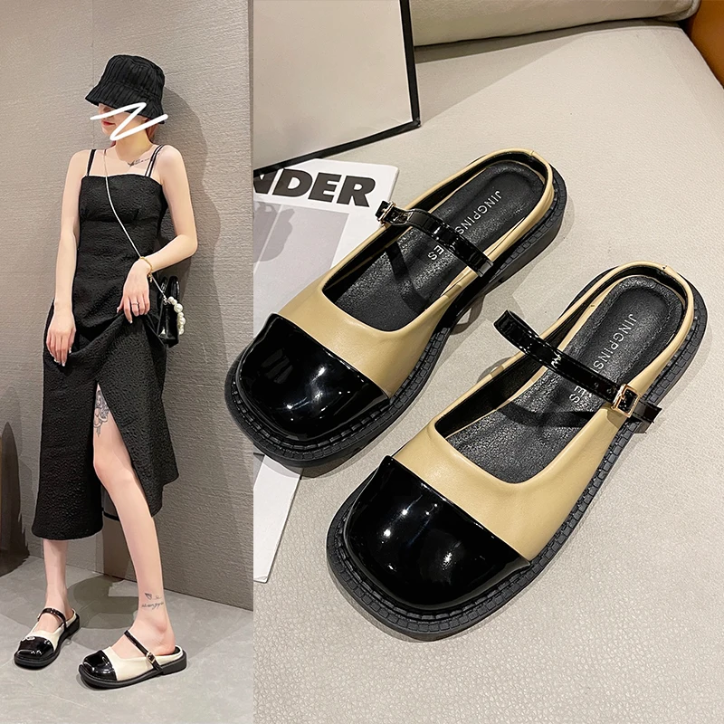 Mules For Women 2024 Female Shoes Slippers Soft Slides Cover Toe Low Shallow New Comfort Flat Basic Spring Fabric Retro PU