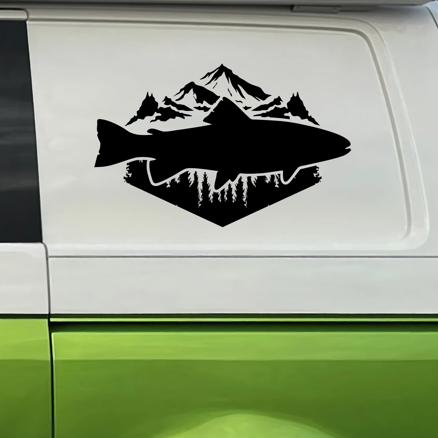 Fishing enthusiasts car stickers, the fusion of forest and fish, car window, door rear glass, RV pickup decorative stickers