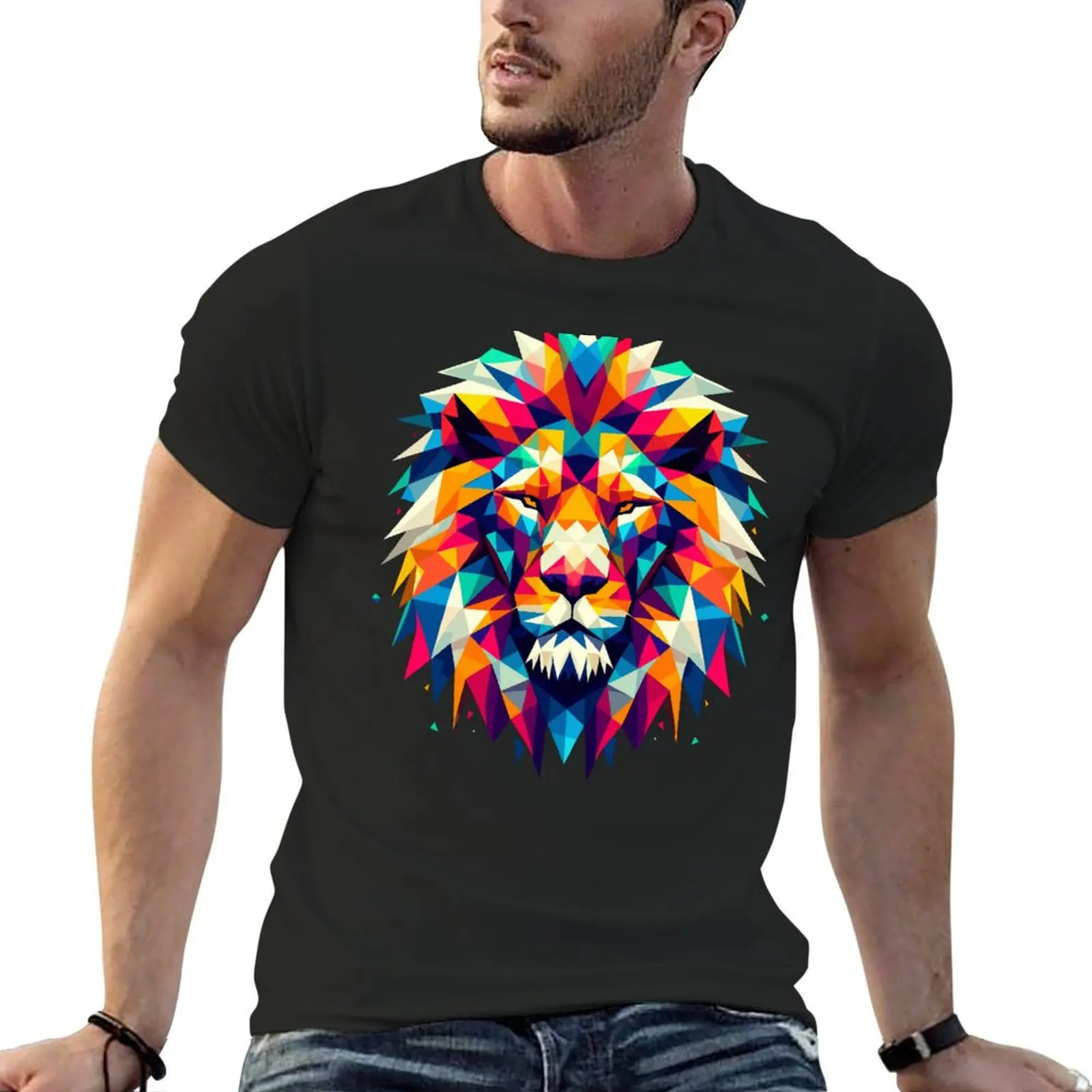 

Lion geometric colorful gift T-Shirt vintage graphic tee boys animal print mens t shirts casual stylish