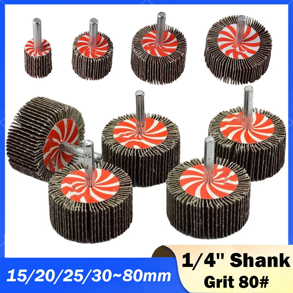 

Grit 80# 6mm Accessories Rotary Tool Grinding Buffing Sandpaper Flap Wheel Head with Mandrel for Rotary Mini Drill 15mm~80mm