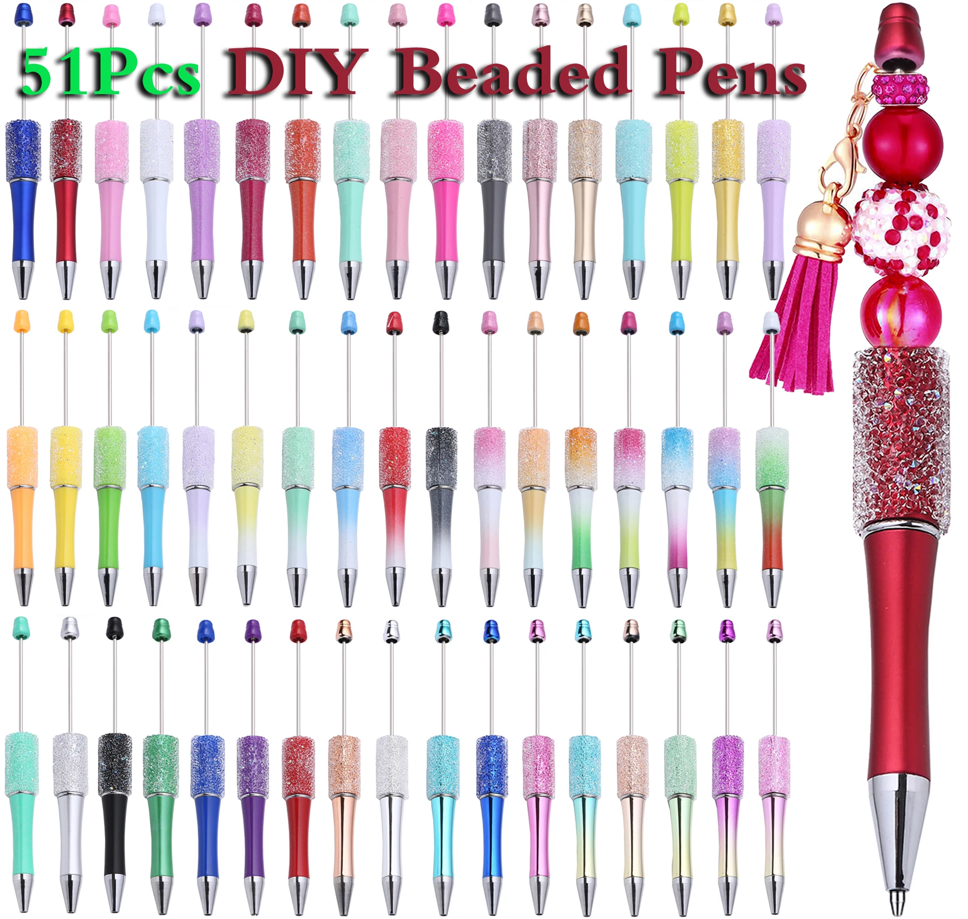 51Pcs Full Star Beaded Pen Wholesale  Creative DIY Handmade Sticker Set Diamond Beaded Ballpoint Pens Advertising Gift Pen