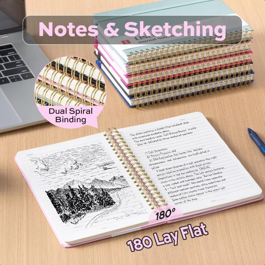 3팩 줄무늬 스파이럴 저널 노트북 160페이지 A5 5.5x8 하드커버 필기 노트북 대학 노트 스파이럴 바운드 저널 여성용