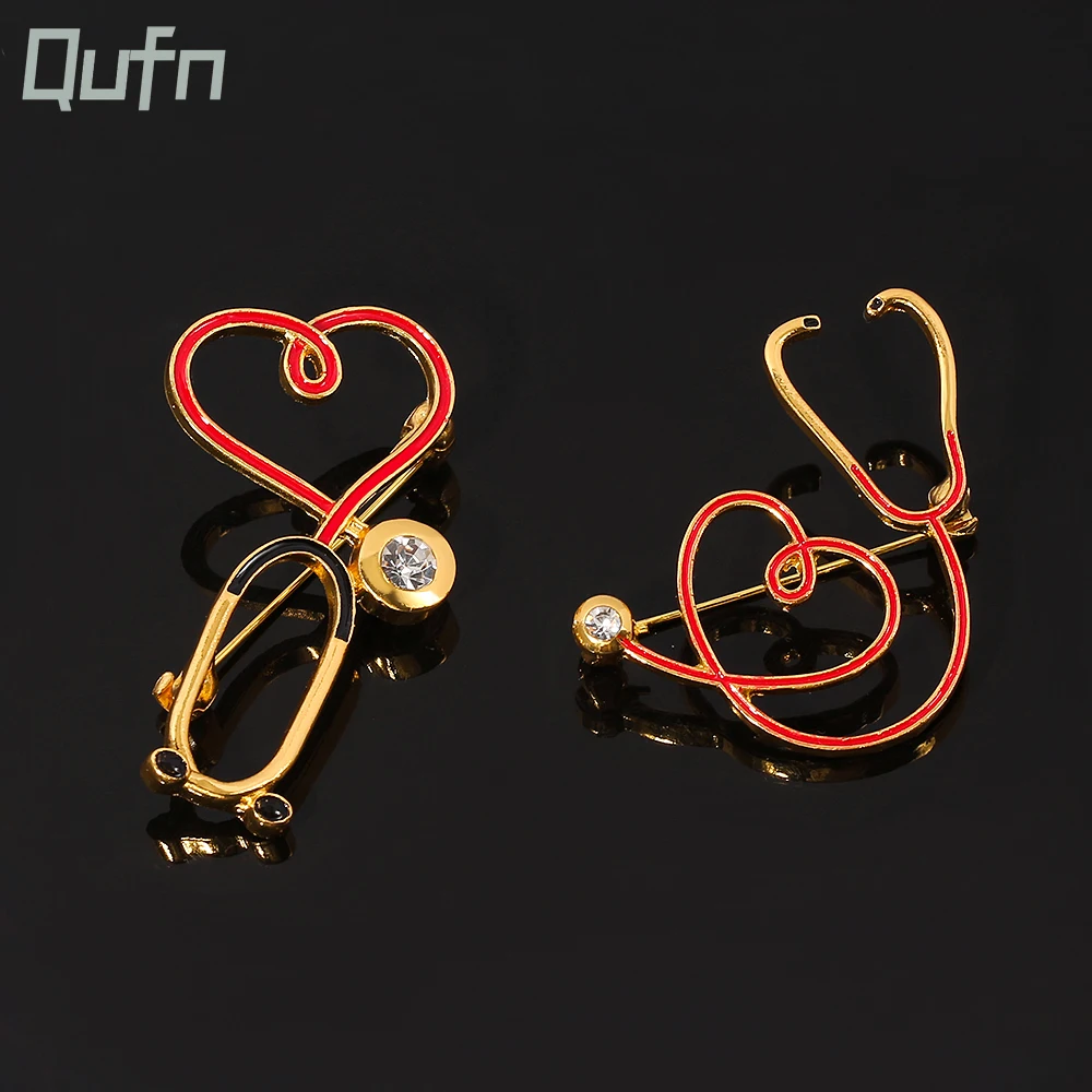 Fashion Medical Medicine Brooch Pin Stethoscope Electrocardiogram Heart Shaped Pin Nurse Doctor Backpack Lapel Jewelry Gifts