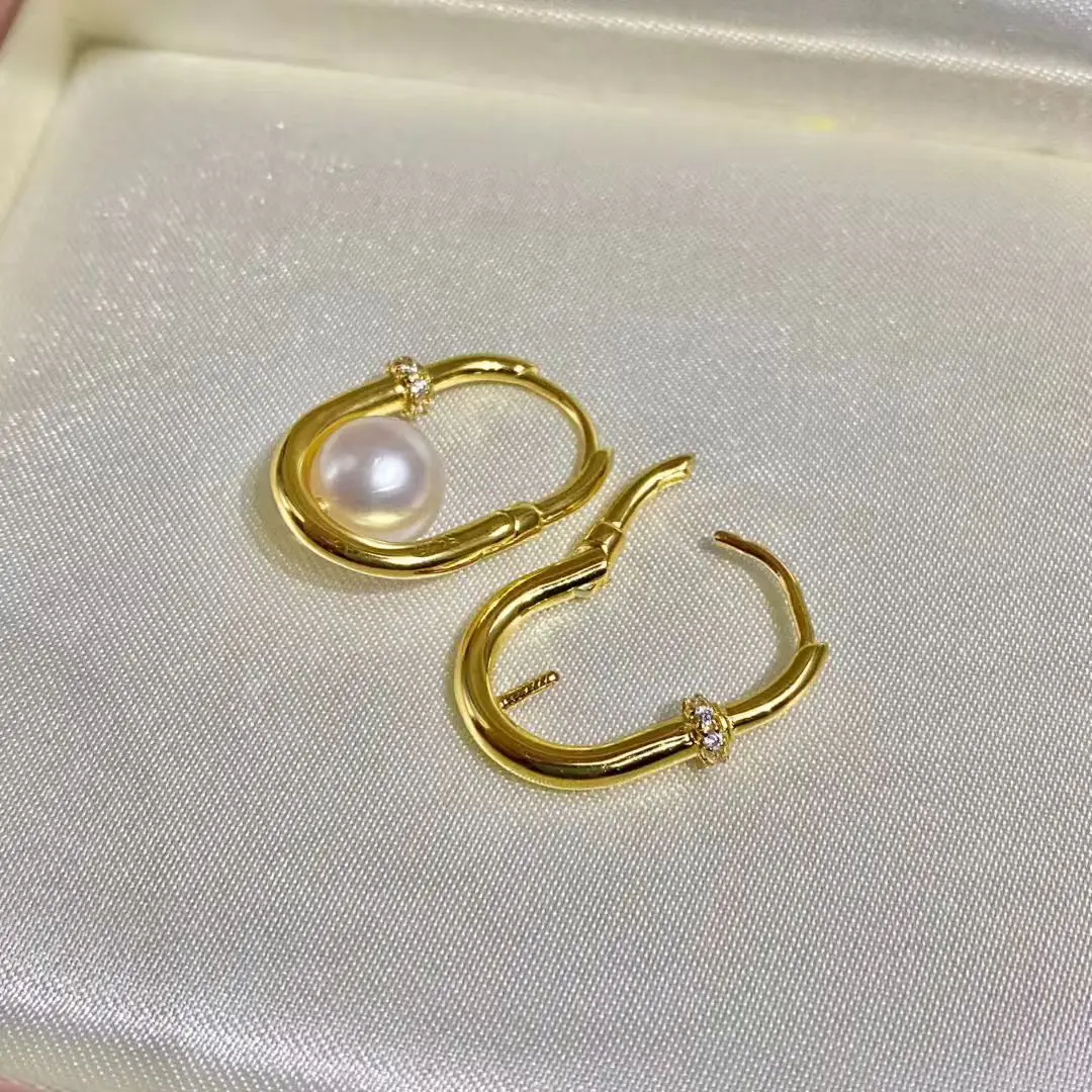 

Wholesale S925 Sterling Silver Earrings Mount Findings Settings Base Mounting Parts Accessory for 7-8mm Pearls 5 pairs/lot