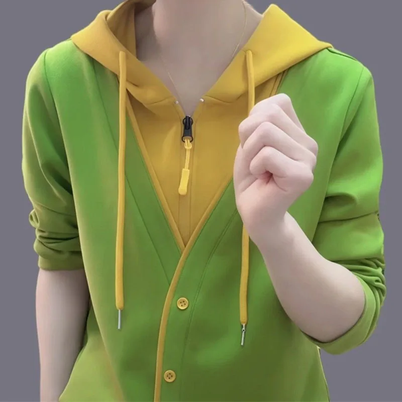 Capispalla allentato con colletto alla coreana femminile coreano Giacca casual a maniche lunghe da donna Autunno Inverno Cappotto da baseball patchwork moda donna