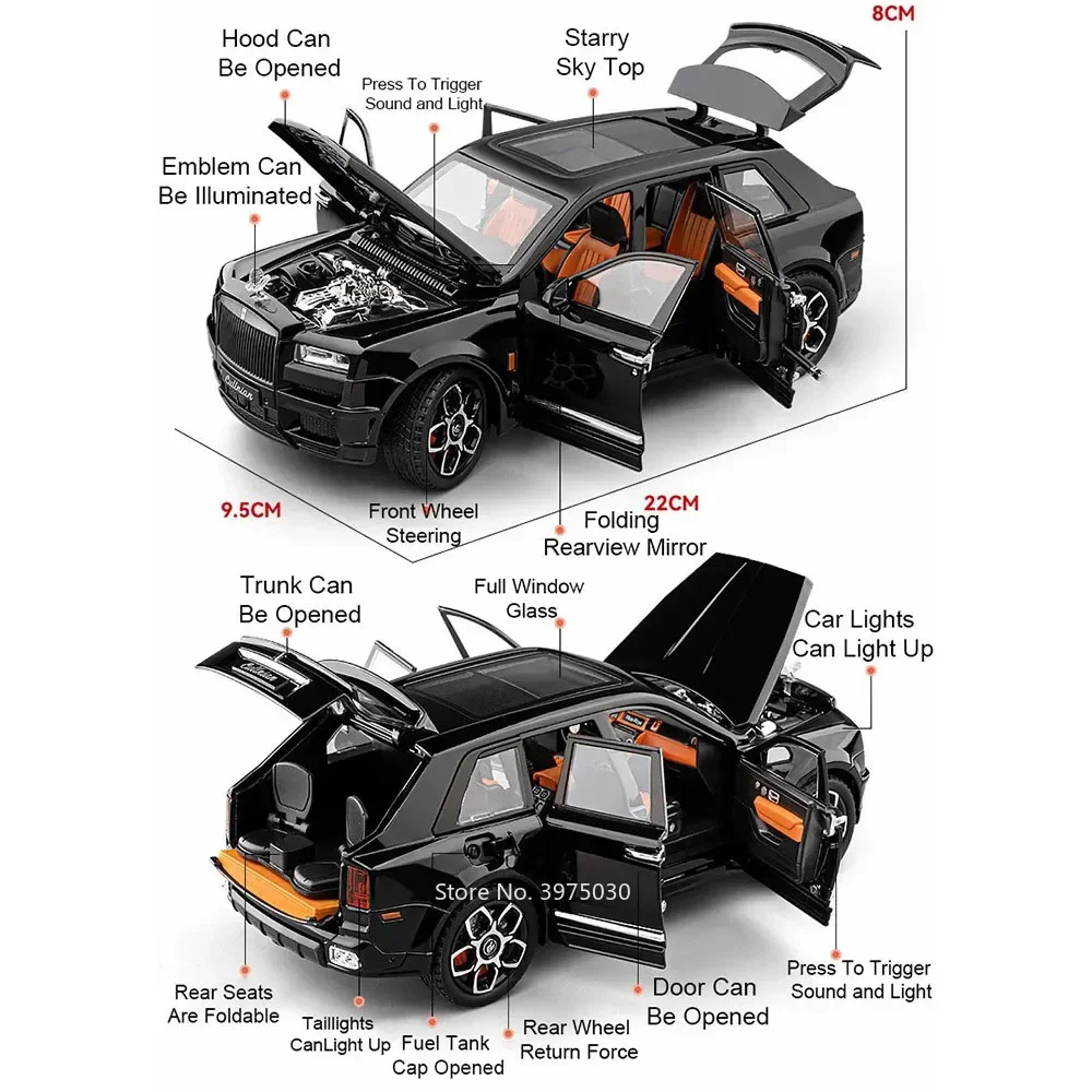 1:20 AE86 ロールスロイス・カリナン モデルカー 合金製おもちゃ ホイールステアリング 車両 ライトミュージック プルバック ミニチュアカー 子供 大人向けギフト