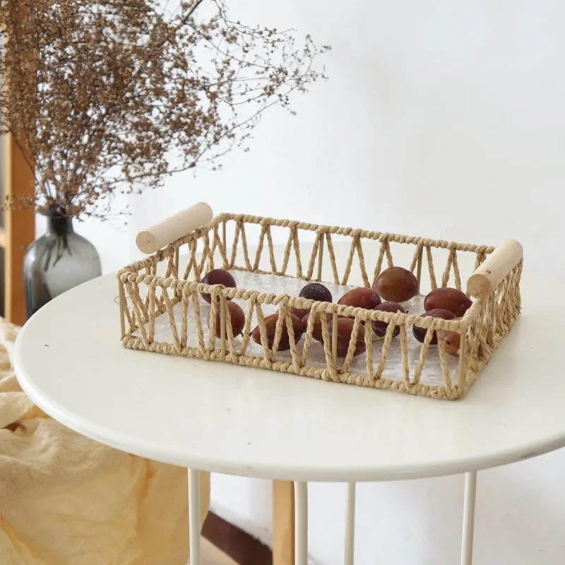 For Fruit Storage Basket, Hand-woven Storage Plate, Bread Basket Light Luxury Desktop Snack Box