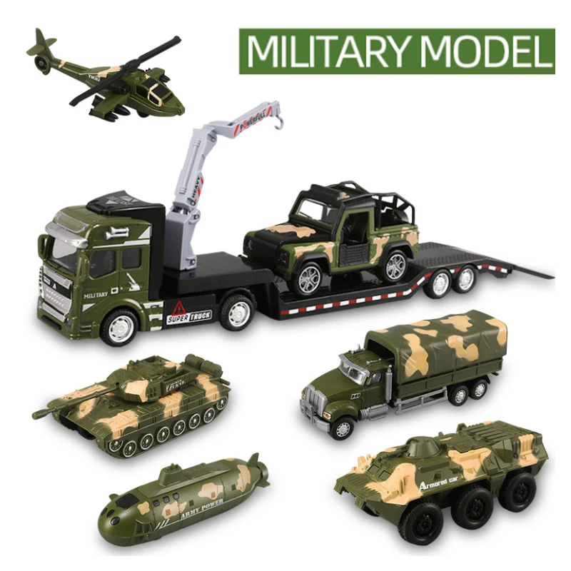 Military Model Toy Trailer Alloy Car Model Simulation Tank Car Toys Set For Boy Children Vehicle Gift B132