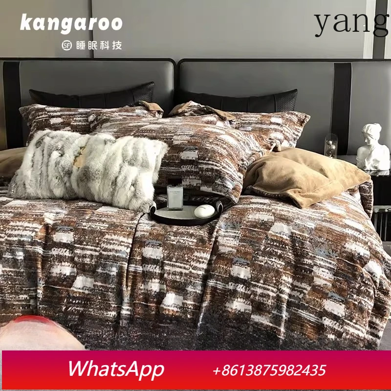 yjq milk fleece four-piece set to keep warm in autumn and winter, plus double-sided coral fleece bed sheet quilt cover.