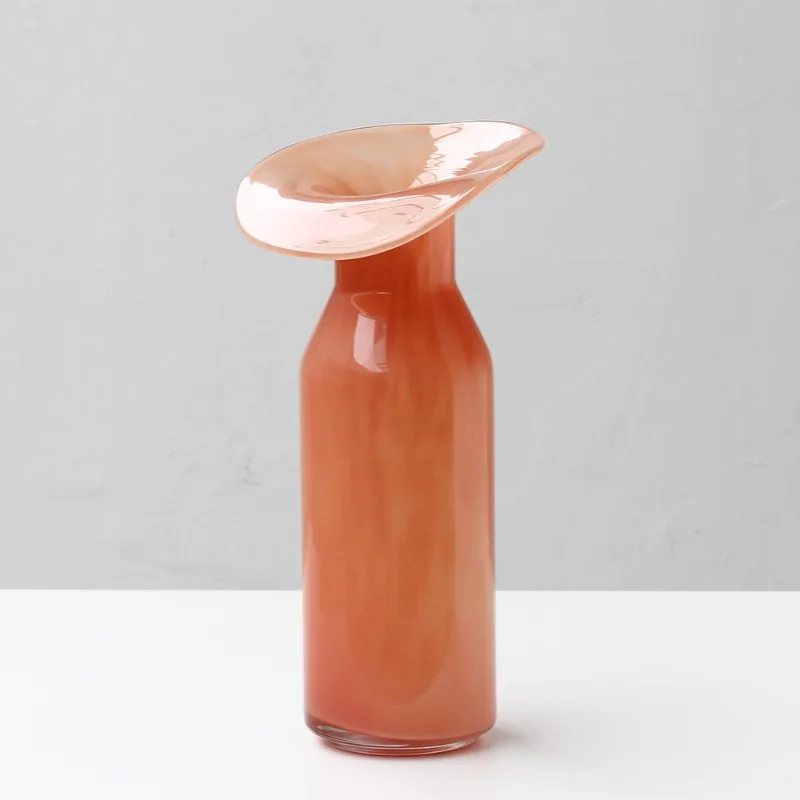 

Simple advanced gradual change color large mouth handmade glass hydroponic vase home soft dining table ornament