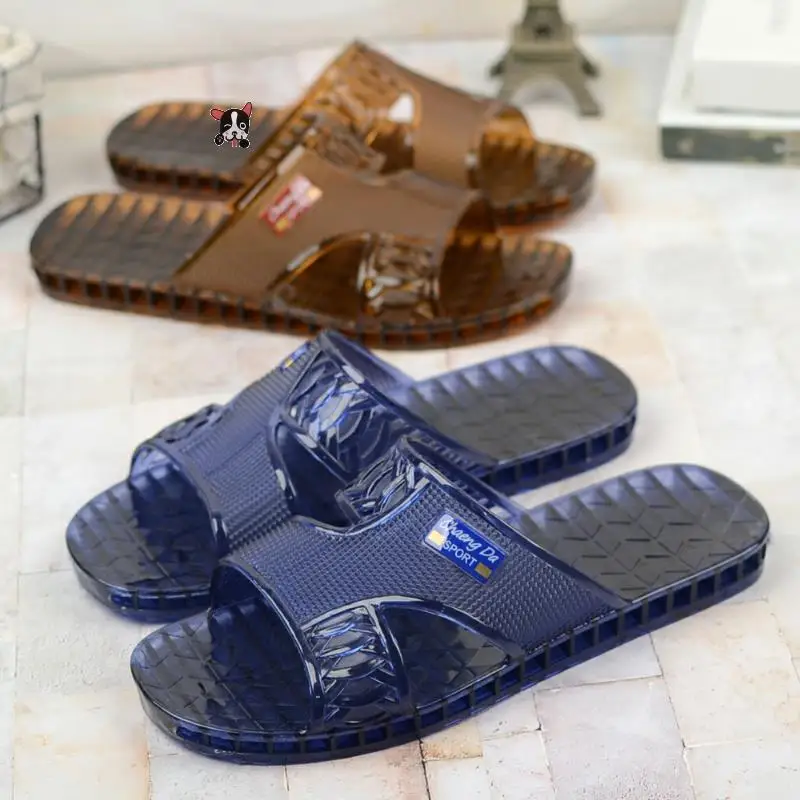 

Men's Summer Indoor Outdoor Anti-Slip Plastic Crystal Bathroom Bathing Wear-Resistant Slippers Simple Style Casual Slippers