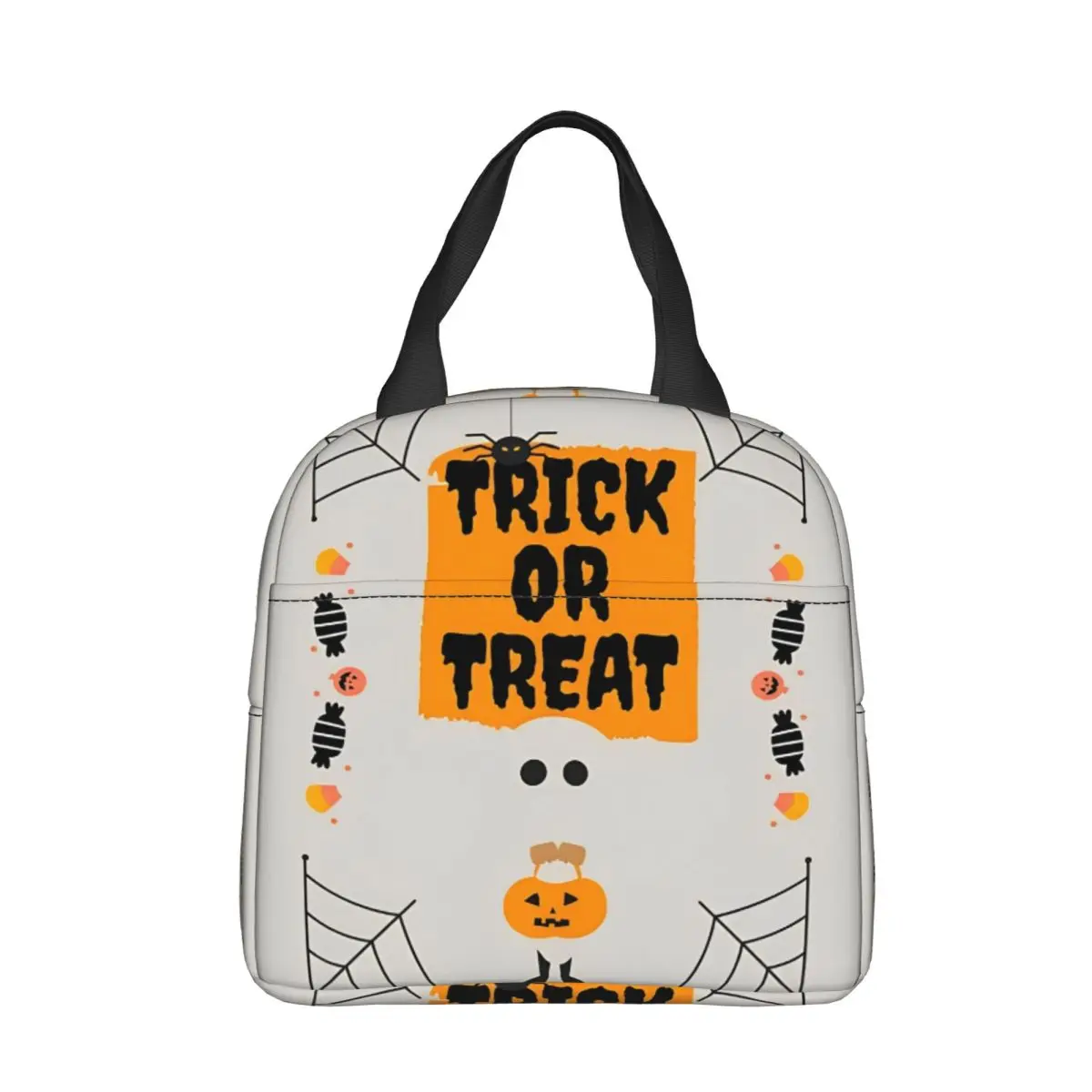 TRICK OR TREAT Cute Halloween Pumpkin Insulated Lunch Bags Cooler Bag Lunch Container Tote Lunch Box Girl Boy Office Outdoor