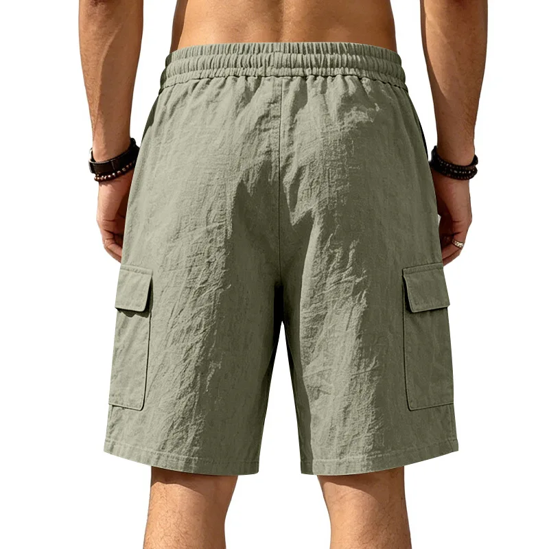 Amerikanische Multi-Pocket-Overalls für Herren, Outdoor-Sport und Freizeit, lockere, einfarbige Leinen-Overalls, Fünf-Punkt-Shorts – Detail 18