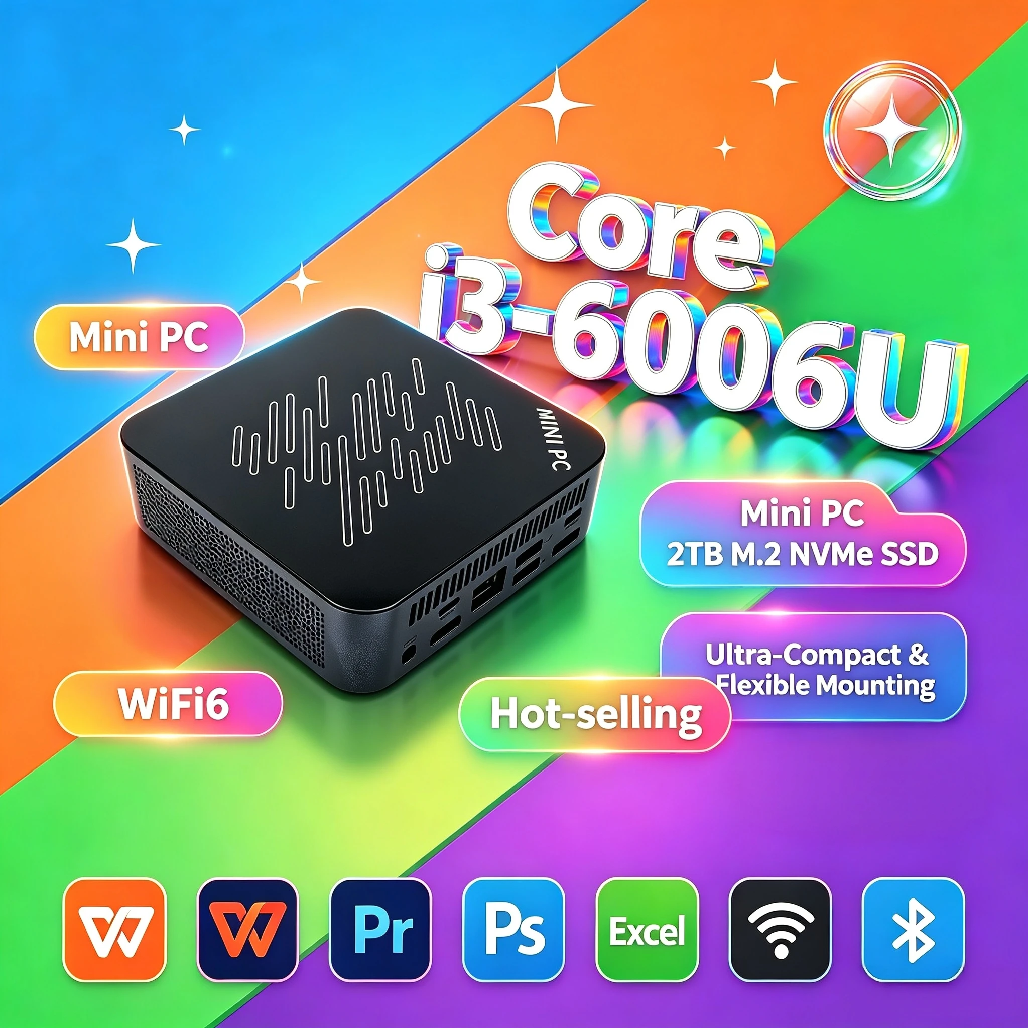 Intel Core i3 6006U 16GB RAM 2TB NVMe SSD Mini PC Compacto Saída Tripla 4K WiFi6 Resfriamento Eficiente Conjunto de Computador para Escritório em Casa Pro